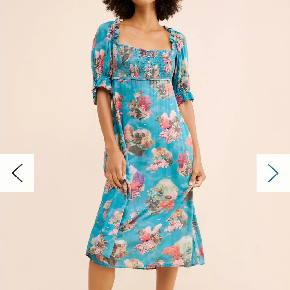 Anthropologie Floral Square Neck Midi Dress